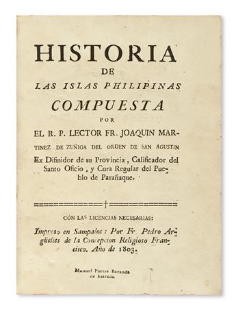 PHILIPPINES  MARTÍNEZ DE ZÚÑIGA, JOAQUÍN. Historia de las Islas Philipinas.  1803